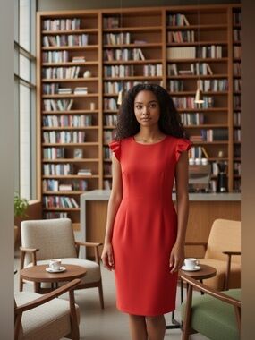 ANTONIO MELANI Red Cap-Sleeve Midi Sheath Dress